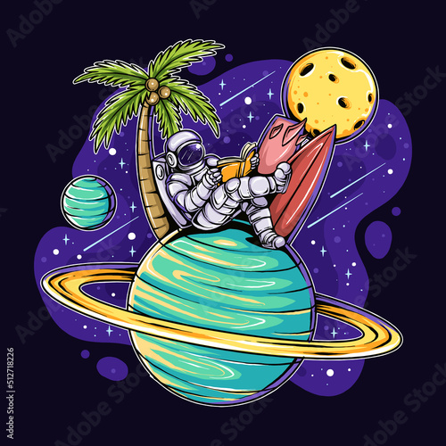 Astronaut Summer Sitting On A Planet In Space
