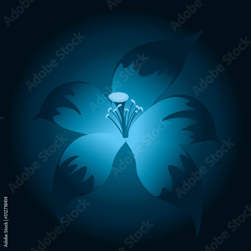 Bright blue glowing dark gloomy flower vector illustration