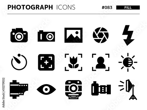 写真に関連する塗りつぶしスタイルのアイコンセット_083