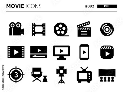 映像に関連する塗りつぶしスタイルのアイコンセット_082