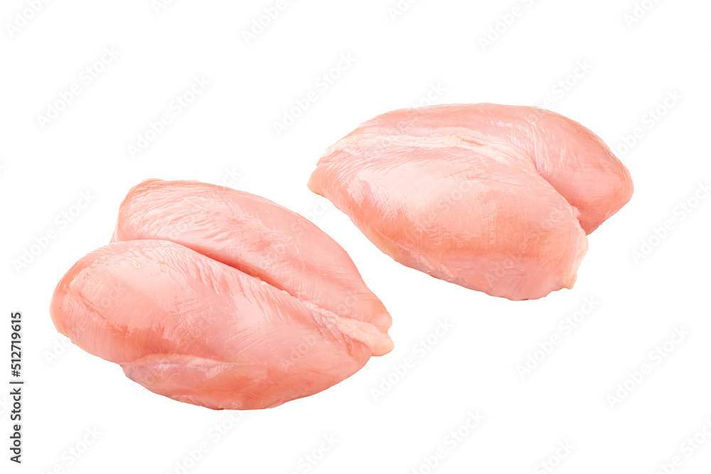 Isolated two fresh raw chicken breasts fillet on white background Isolated two fresh raw chicken breasts fillet on white background