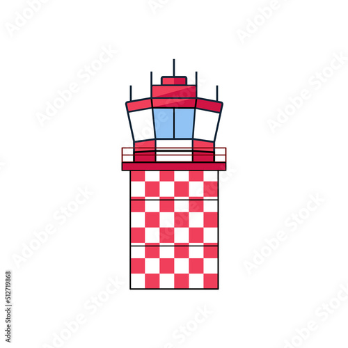 Airport control tower vector illustration in flat cartoon design, isolated illustration on white background.
