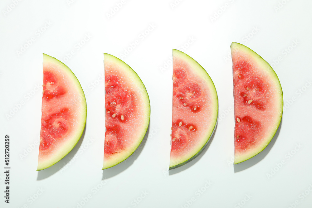 Fresh and juicy watermelon slices on white background Fresh and juicy watermelon slices on white background