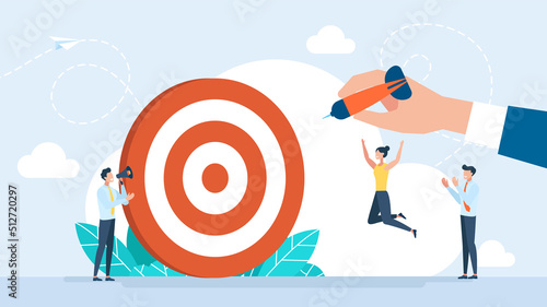 Hitting the target darts. Arrow to goal. Successful professional team hitting target. Metaphor winning, challenge, aim, achievement, teamwork, business, marketing concept. Vector flat illustration 