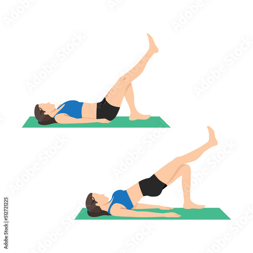 Woman doing Single leg glute bridge exercise. Flat vector illustration isolated on white background