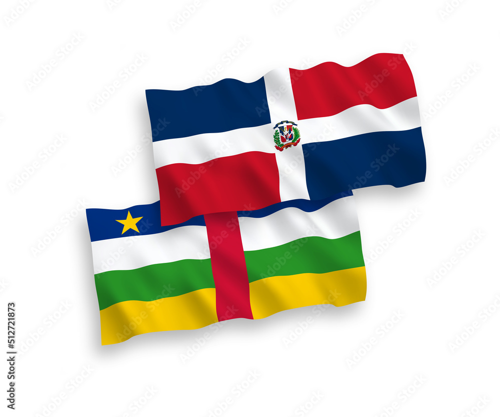 National vector fabric wave flags of Dominican Republic and Central African Republic isolated on white background. 1 to 2 proportion. National vector fabric wave flags of Dominican Republic and Central African Republic isolated on white background. 1 to 2 proportion.