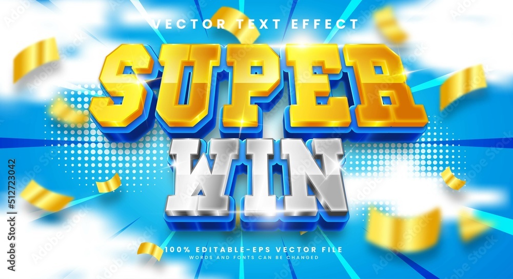 Super win editable vector text effect with winner concept. Super win editable vector text effect with winner concept.