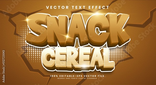 Scnak cereal cartoon editable vector text effect suitable for sweet food menu.