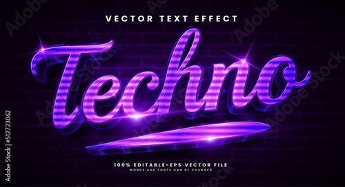 Techno neon 3d editable vector text effect with cyber concept.