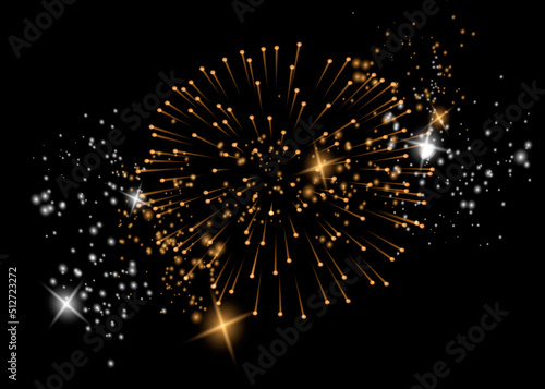 Pyrotechnics and fireworks set with animation on black background realistic isolated vector illustration. © kume111000