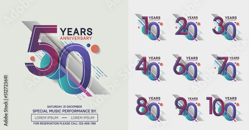 set of anniversary logotype modern pop art style color for celebration