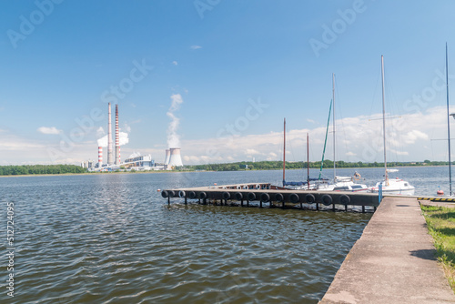 Rybnickie (Rybnik) lake and Coal-fired power plant in background in Rybnik, Poland.