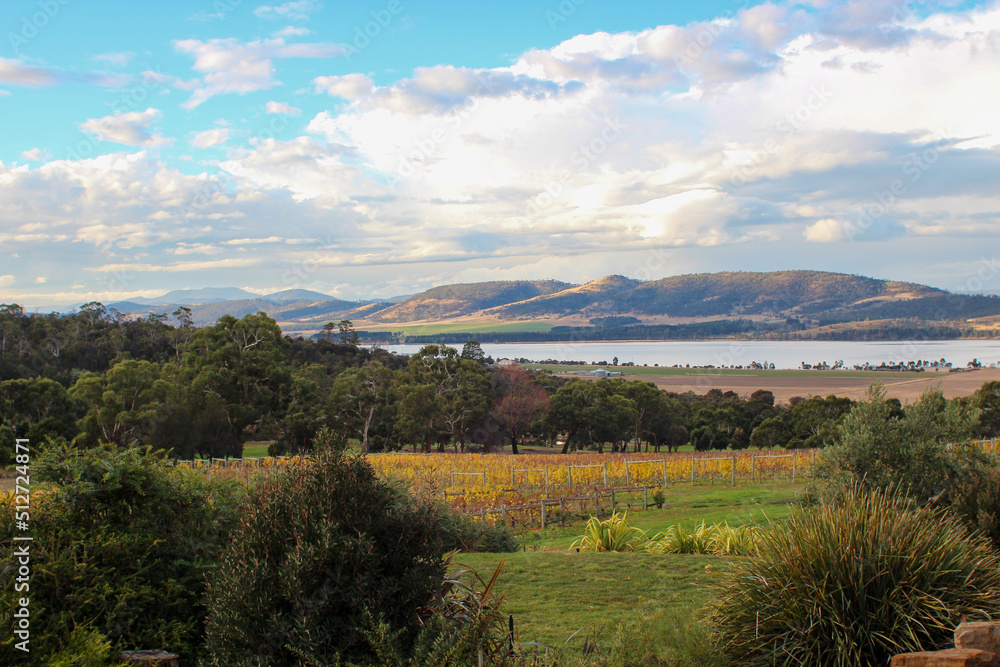 Naklejka premium autumn landscape with mountains and sky