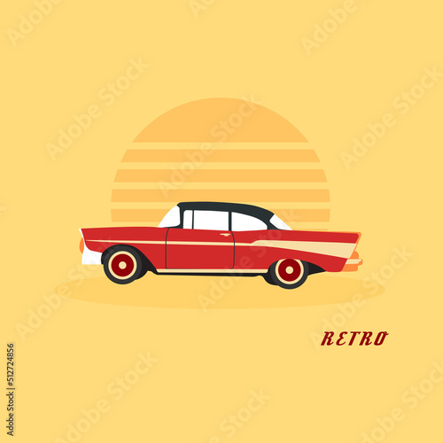 Vintage car.Retro car. Taxi. Vintage car in american style on white background. Vector drawing. Retro vector illustration. Travel concept.