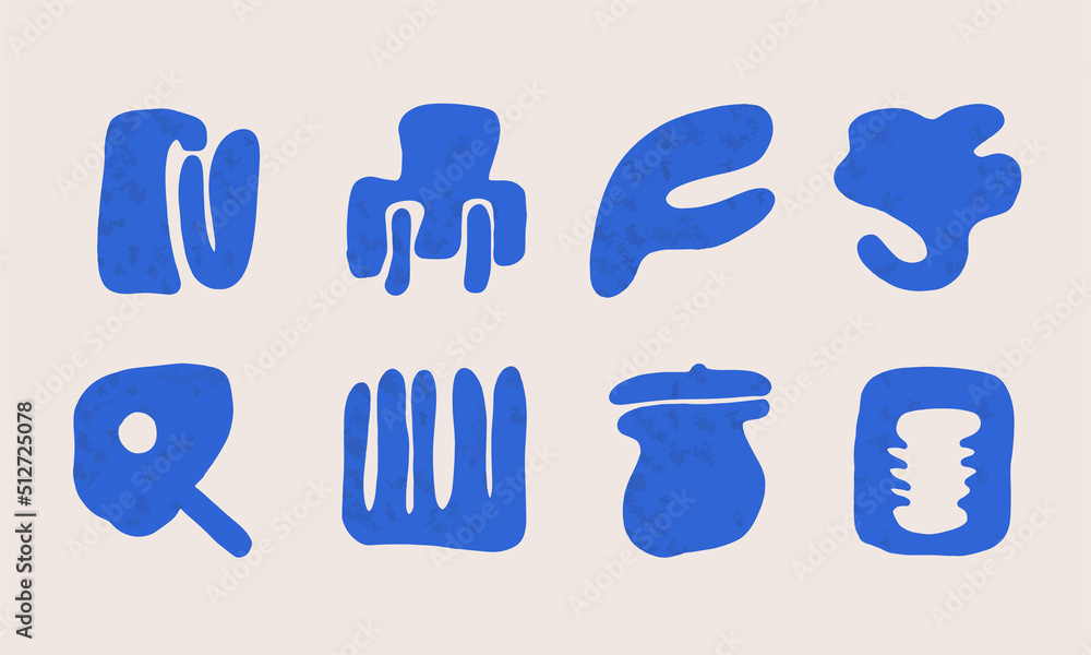 Set of modern abstract grain blue icons Set of modern abstract grain blue icons