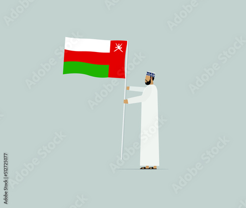 Omani character holding flag of Oman