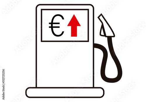 Icono negro de surtidor de gasolina con crecimiento del precio en euros.