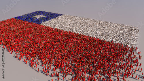 Aerial view of a Crowd of People, coming together to form the Flag of Chile. Chilean Banner on White Background. photo