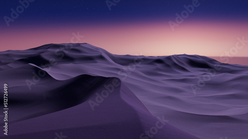Dusk Landscape, with Desert Sand Dunes. Surreal Contemporary Background with Pink Gradient Starry Sky photo