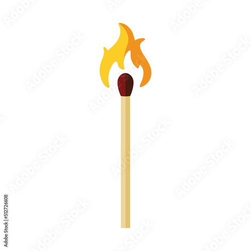 A colored burning match. A match is a stick made of combustible material, equipped with an incendiary head, which serves to produce an open fire. Vector illustration isolated on a white background.