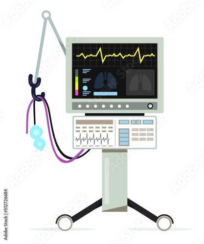 Medical ventilator for intensive medical care, flat vector illustration