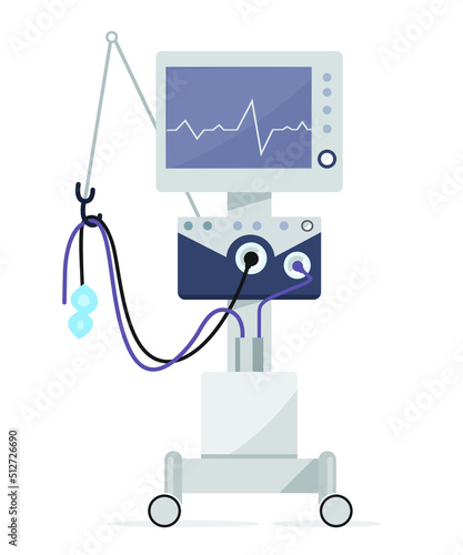 Medical ventilator for intensive medical care, flat vector illustration