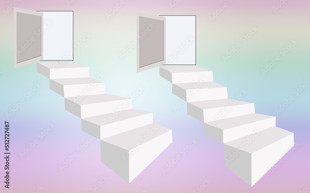 3D Abstract Illustration White Stairs To Open Door On Multicolor Background For Graphic Design 3D Abstract Illustration White Stairs To Open Door On Multicolor Background For Graphic Design