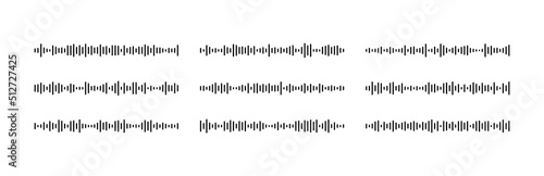 Voice social message. Audio sound waves. Media recording chart. Volume equalizer with stereo noise. Speech bubble notification. Podcast soundwave lines. Shape of mobile talk track. Vector illustration