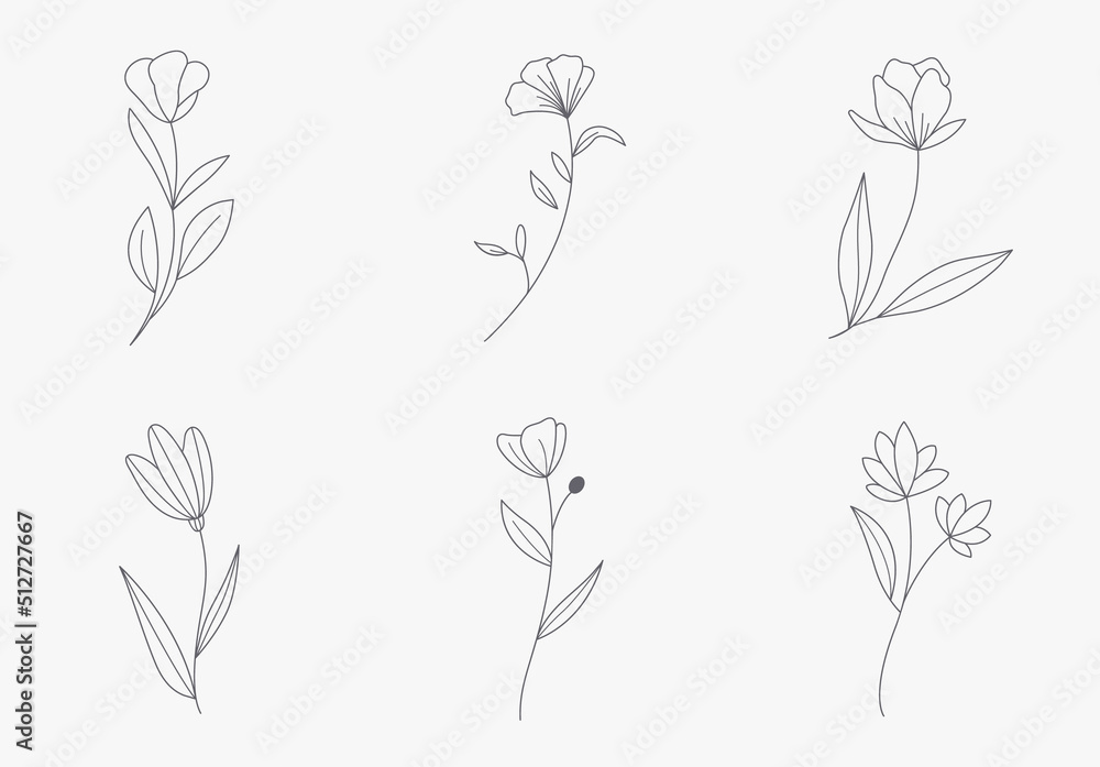 flower in hand drawn style. bloom and floral black and white. Illustration for the Valentine's day, wedding decor, logo and identity template.