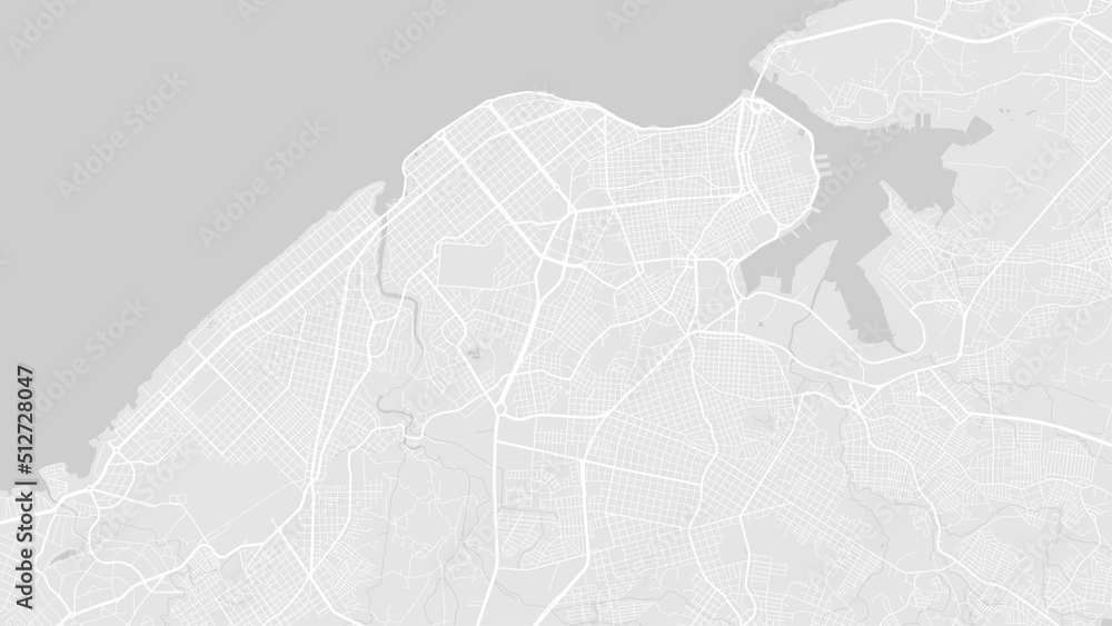 White and light grey Havana city area vector background map, roads and water illustration. Widescreen proportion, digital flat design.