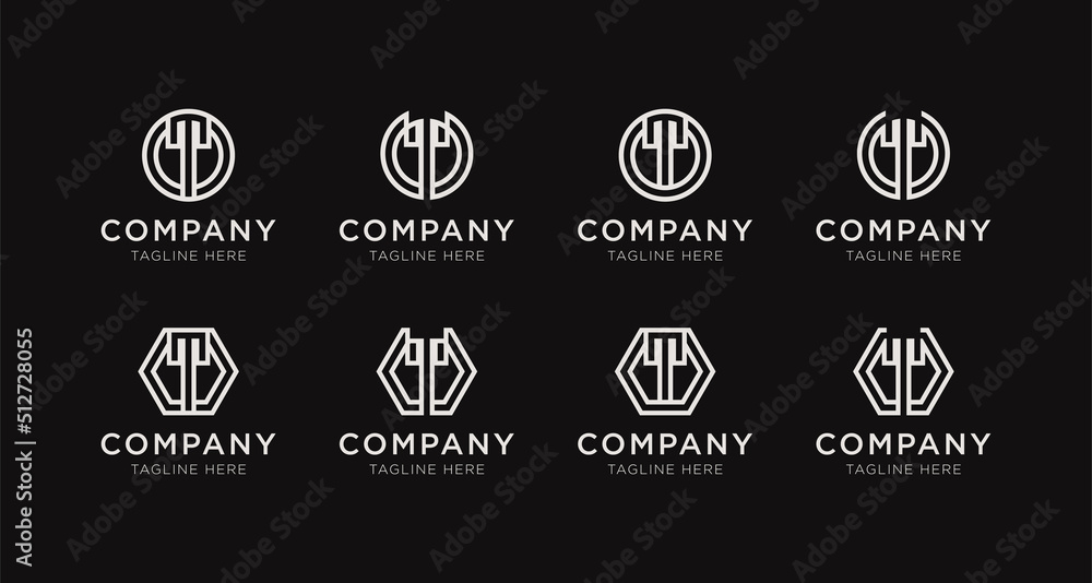 Set of letter T monogram logo design bundle. The logo can be used for any company business Set of letter T monogram logo design bundle. The logo can be used for any company business