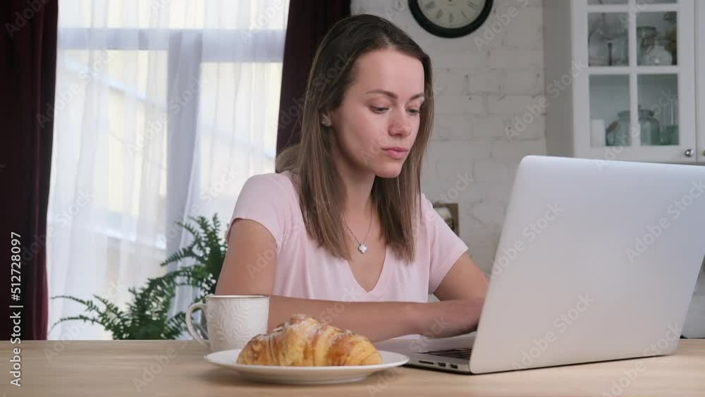 Woman working office work remotely from home Using laptop online education Woman working office work remotely from home Using laptop online education
