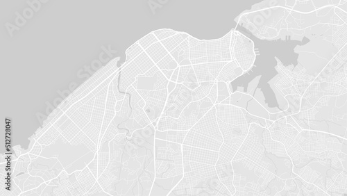 White and light grey Havana city area vector background map, roads and water illustration. Widescreen proportion, digital flat design.