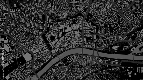 Dark black Frankfurt am Main City area vector background map, streets and water cartography illustration.