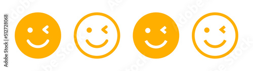 Winking eye with smiley face icon set. Wink emoticon vector illustration. Emoticon logo of a face and one eye blinking
