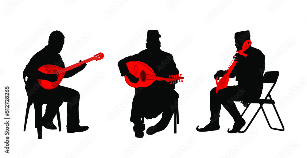 Vettoriale Stock Greek Turkish, Balkan folklore music silhouette trio