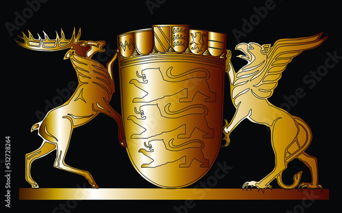 German territory symbol, great gold coat of arms of Baden-Wurttemberg vector silhouette illustration isolated on black background. Province in Germany.Crest, seal and province sign.