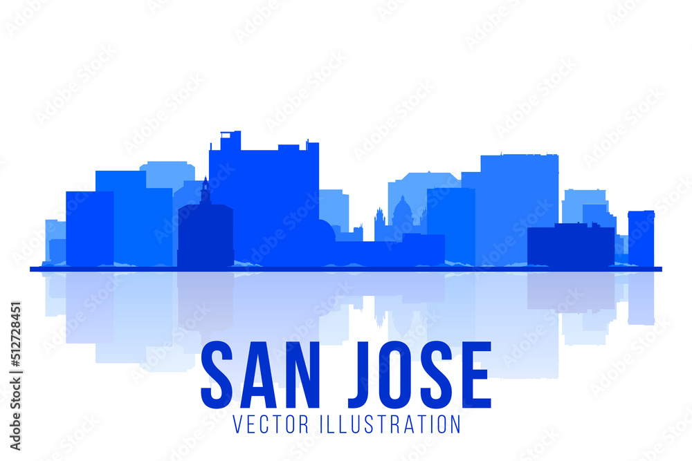 Obraz premium San Jose California silhouette vector illustration. Skyline city with main building. Tourism and business picture.