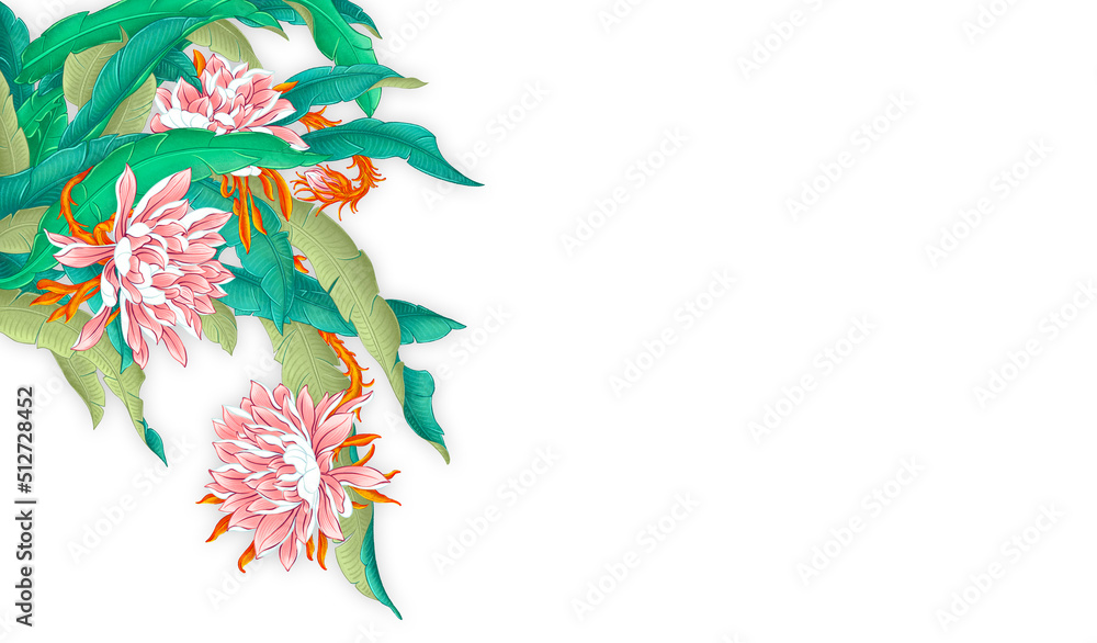 Tropical leaves on white background. Material for advertising and creativity. Palm Leaves. Banner With Copy Space Tropical leaves on white background. Material for advertising and creativity. Palm Leaves. Banner With Copy Space