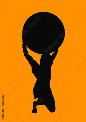Greek mythology Titan God Atlas vector silhouette illustration isolated on background. Man hold up the heavens or sky for eternity. Astrology and horoscope symbol.