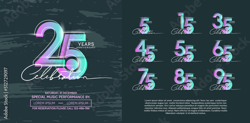 set of anniversary logotype modern pop art style color for celebration