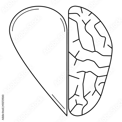 Hand drawn halves of the heart and brain. Abstract representation of the cooperation of intelligence and emotions.Vector