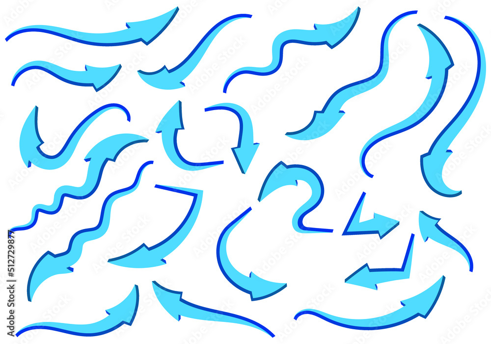 Abstract Curved Blue Arrows Vector Set Isolated on White Background. 3D ...