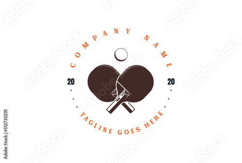 Vintage Retro Bat with Ping Pong Ball for Table Tennis Sport Club or Event Competition Championship Logo Design Vector
