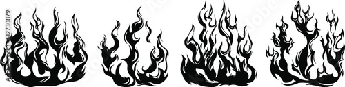 Fire flames isolated on white background. Tribal tattoo design.