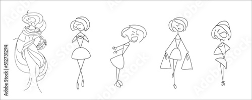 Set of emojis with women's feelings. Funny vector logos with women and their everyday stuff.