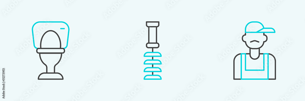 Set line Plumber, Toilet bowl and brush icon. Vector Set line Plumber, Toilet bowl and brush icon. Vector
