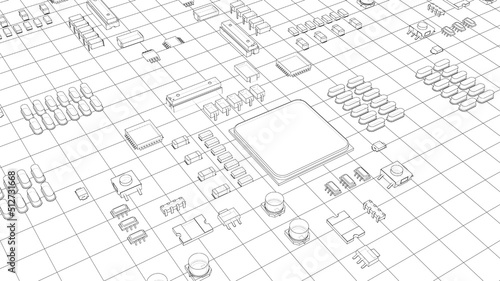 Electric circuit board, various chips. Vector