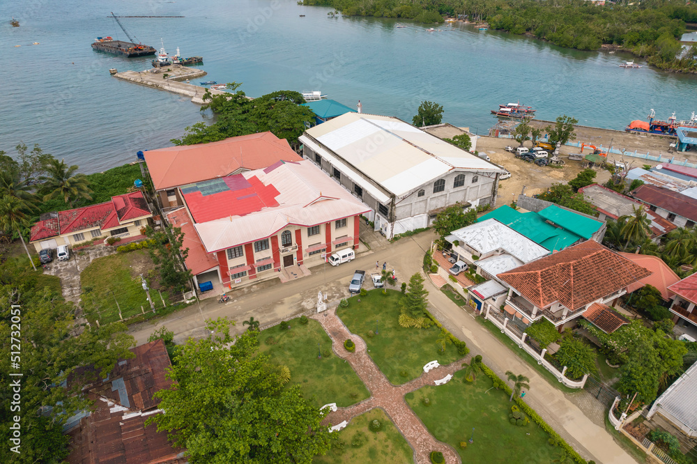 Loay, Bohol, Philippines Aerial of the town hall and the fish port of