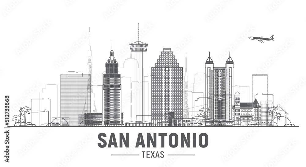 San Antonio Texas (United States) line skyline vector. Stroke trendy illustration.